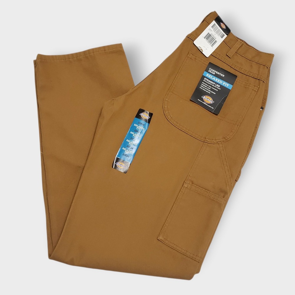 NWT Dickies Mens Carpenter Jeans Relaxed Fit Straight Leg Khaki Brown 33x34